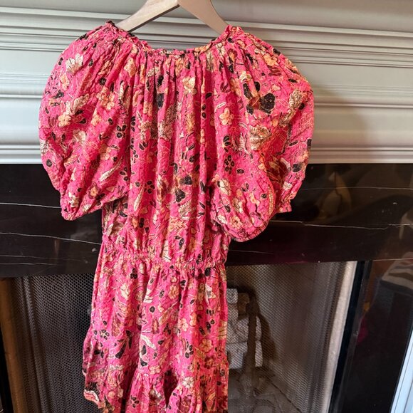 ULLA JOHNSON Puff-Sleeved Tiered Drawstring Mini Dress Hollyhock Size 4 - Picture 3 of 8